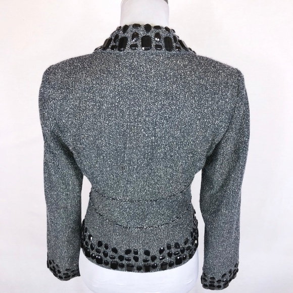 WHBM gray jacket with black beaded trim - Picture 5 of 8